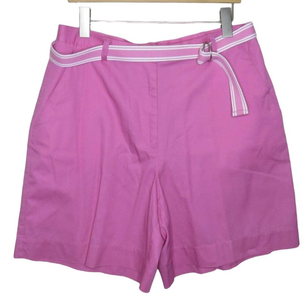 Pink High Waisted Pleat Front Shorts With Matching Belt - Women's Size 16